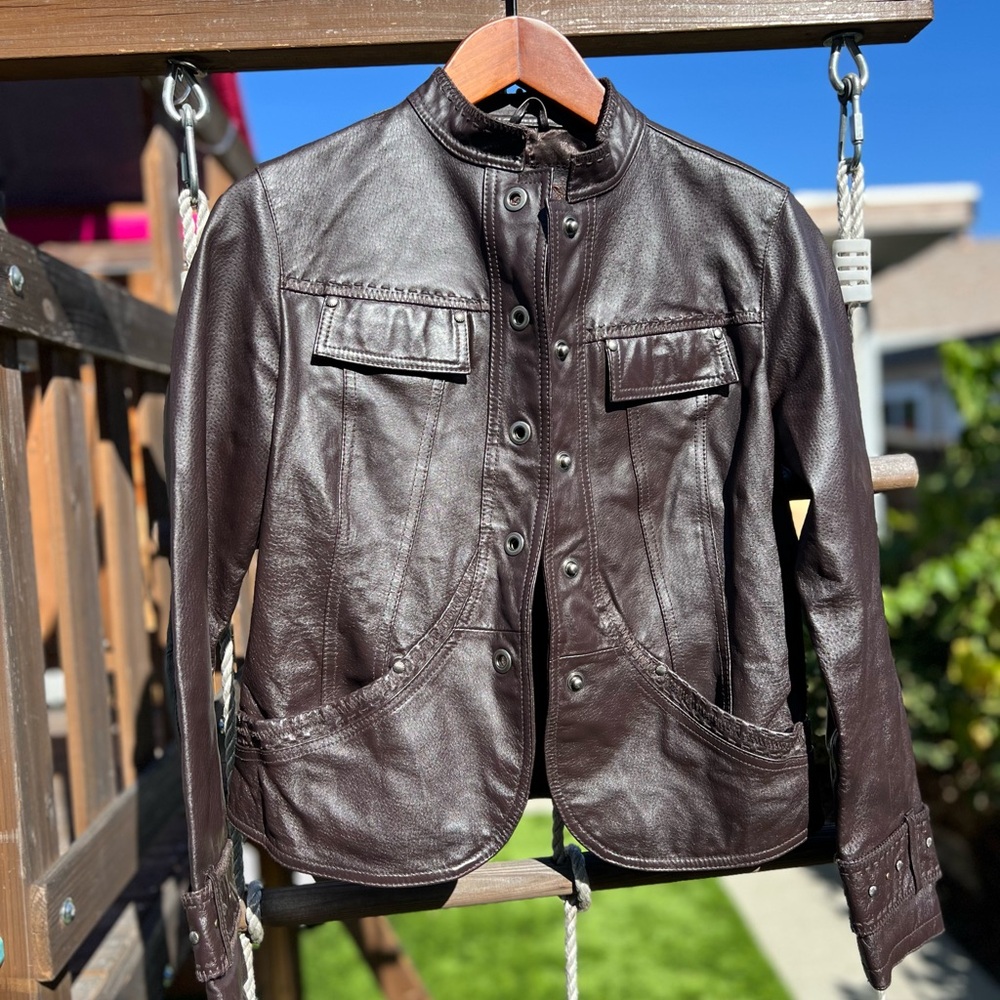 “LAL” Live A Little - brown leather coat women’s size Small
